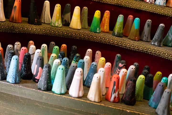 A collection of coloured Ghosts in the Yorkshire Ghost Merchants shop